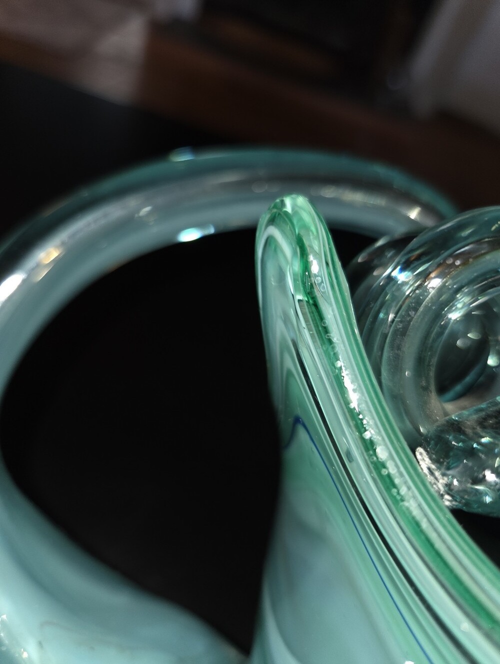 Vintage MCM Murano Style Hand Blown Cornucopia Swirl Teal Blue Art Glass 11 1/2" - Picture 6 of 9